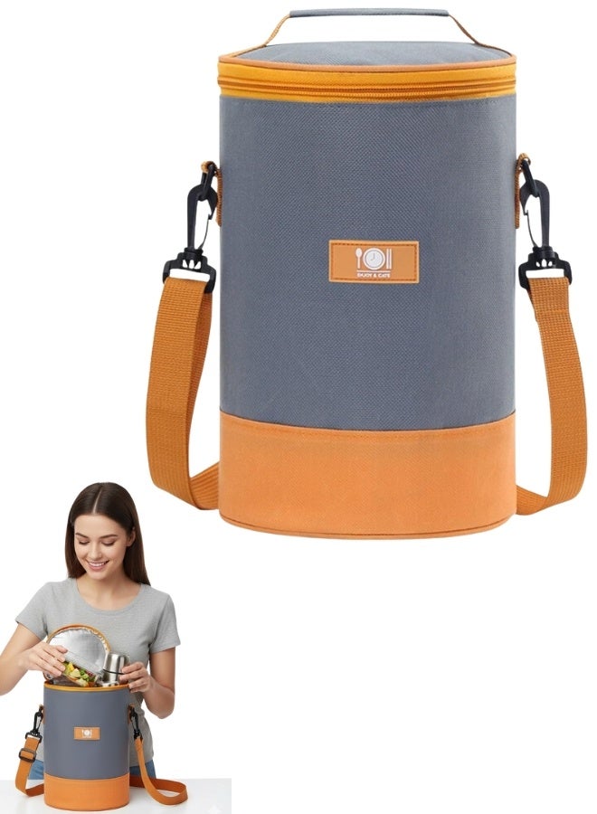 فالمر حقيبة غداء أسطوانية معزولة ببطانة من رقائق الألومنيوم السميكة، حقيبة طعام قماشية محمولة بتصميم أنيق مع مقابض مريحة، مناسبة للطلاب وموظفي المكاتب والاستخدام الخارجي سعة كبيرة 26×18×18 سم - Image 1