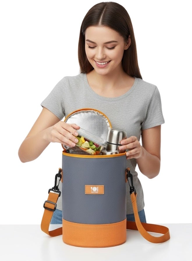 فالمر حقيبة غداء أسطوانية معزولة ببطانة من رقائق الألومنيوم السميكة، حقيبة طعام قماشية محمولة بتصميم أنيق مع مقابض مريحة، مناسبة للطلاب وموظفي المكاتب والاستخدام الخارجي سعة كبيرة 26×18×18 سم - Image 3