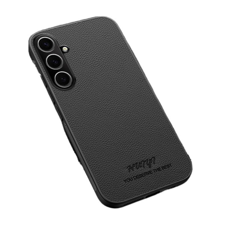 غطاء واقي | حماية من السقوط | مضاد لبصمات الأصابع | أسود ملمس جلد | مقاوم للصدمات لـ Samsung S25 Ultra / Samsung S25 - Image 1