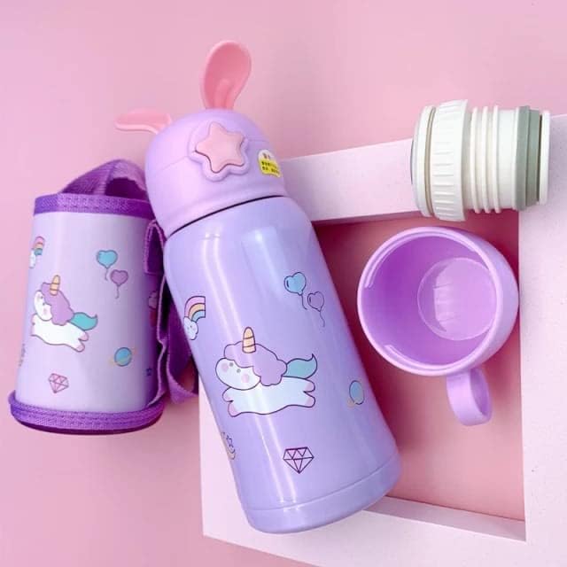 SHB SHB Kids Water Bottle Stainless Steel Double Wall Vacuum Insulated Wide Mouth Bottle with Leakproof Straw Lid Sipper Water Bottle with Cover  - Image 2