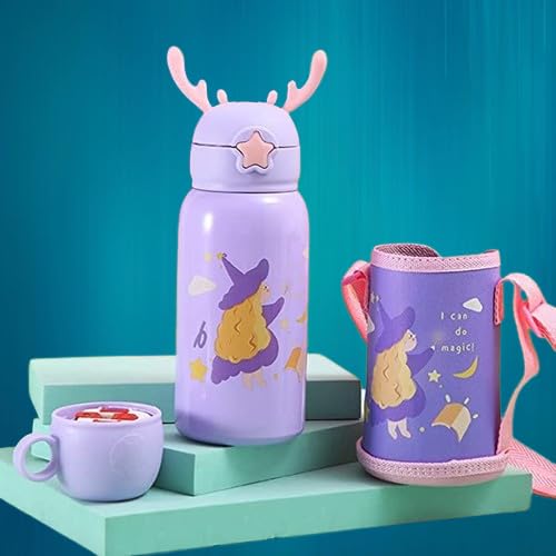 SHB SHB Kids Water Bottle Stainless Steel Double Wall Vacuum Insulated Wide Mouth Bottle with Leakproof Straw Lid Sipper Water Bottle with Cover  - Image 1