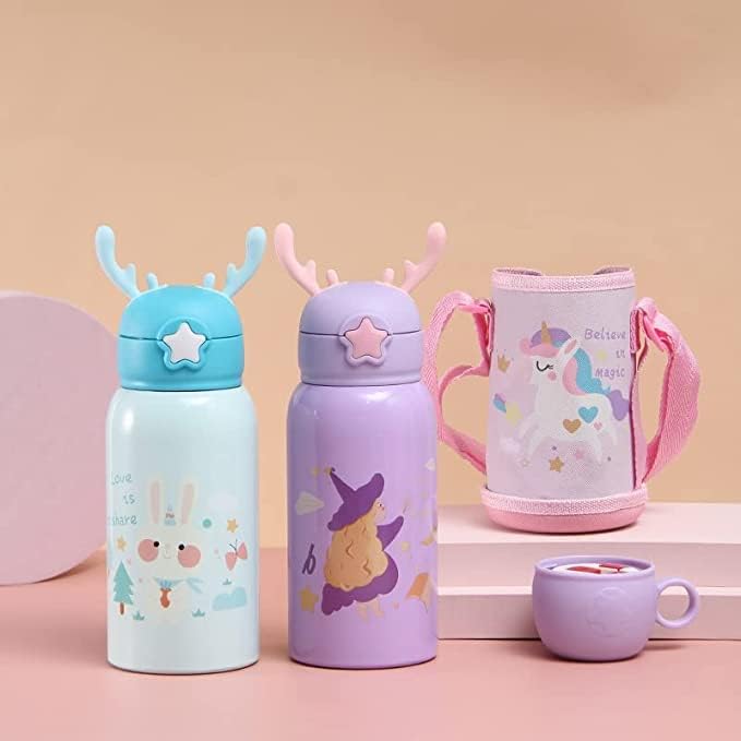 SHB SHB Kids Water Bottle Stainless Steel Double Wall Vacuum Insulated Wide Mouth Bottle with Leakproof Straw Lid Sipper Water Bottle with Cover  - Image 4