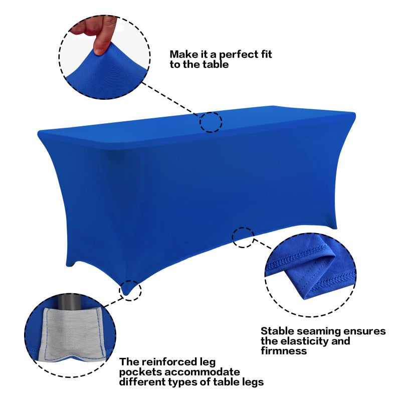 Ivapupu 2 Pack 6ft Table Cloth للأحداث المجهزة مستطيلة تمدد الأزرق الأزرق الأزرق الغلاف الغلاف الغلاف المائدة المائدة المائدة الحامي للحفل - Image 2