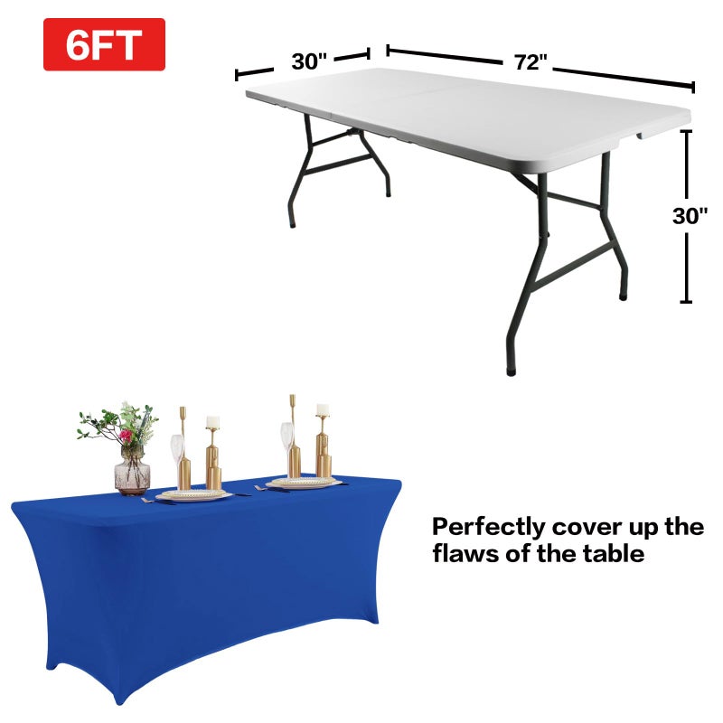 Ivapupu 2 Pack 6ft Table Cloth للأحداث المجهزة مستطيلة تمدد الأزرق الأزرق الأزرق الغلاف الغلاف الغلاف المائدة المائدة المائدة الحامي للحفل - Image 3