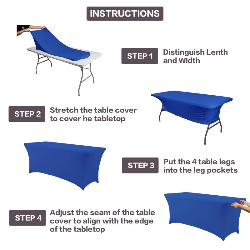 Ivapupu 2 Pack 6ft Table Cloth للأحداث المجهزة مستطيلة تمدد الأزرق الأزرق الأزرق الغلاف الغلاف الغلاف المائدة المائدة المائدة الحامي للحفل - Image 4