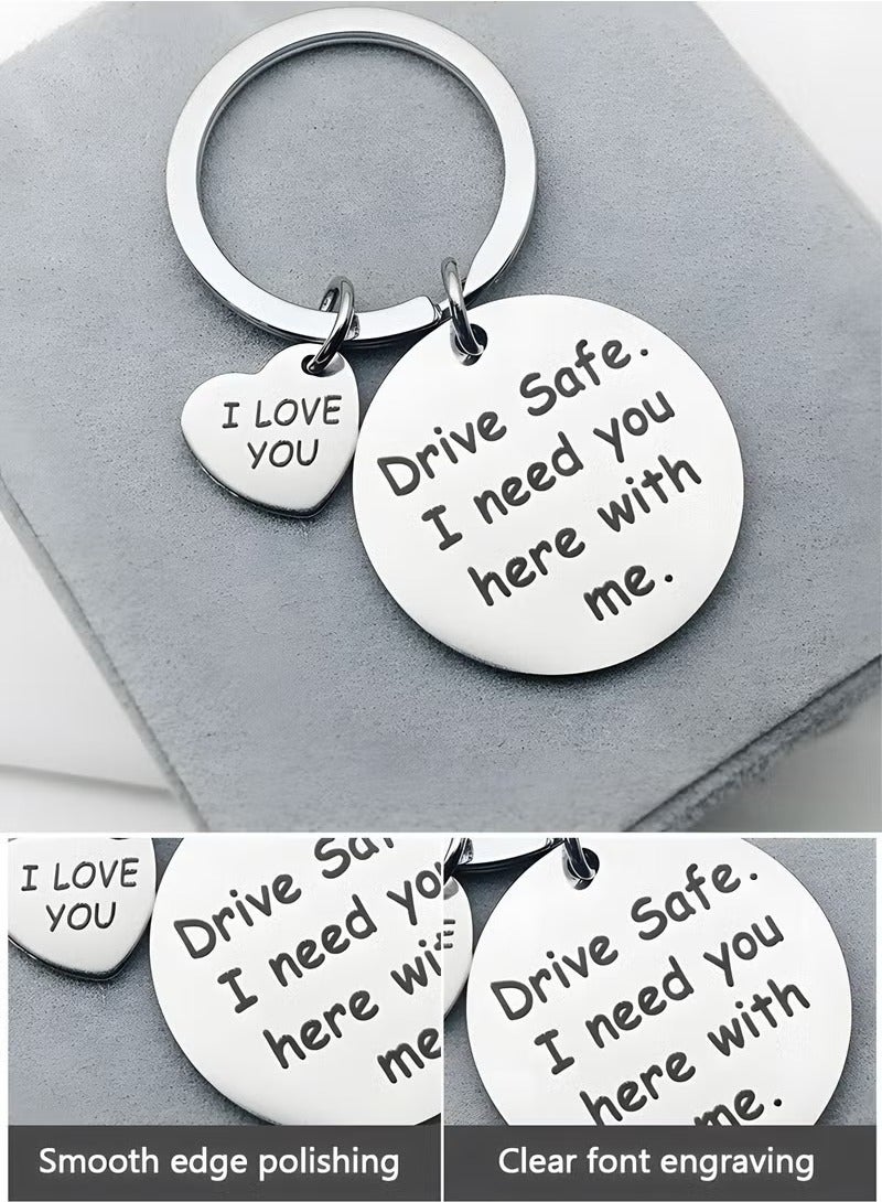 LJRN Car Keychain Birthday Gifts for Boyfriend Husband Love Keychain Valentines Gifts for Wife Girlfriend Anniversary Present,''drive safe i need you here with me'' Key Chain - Image 2