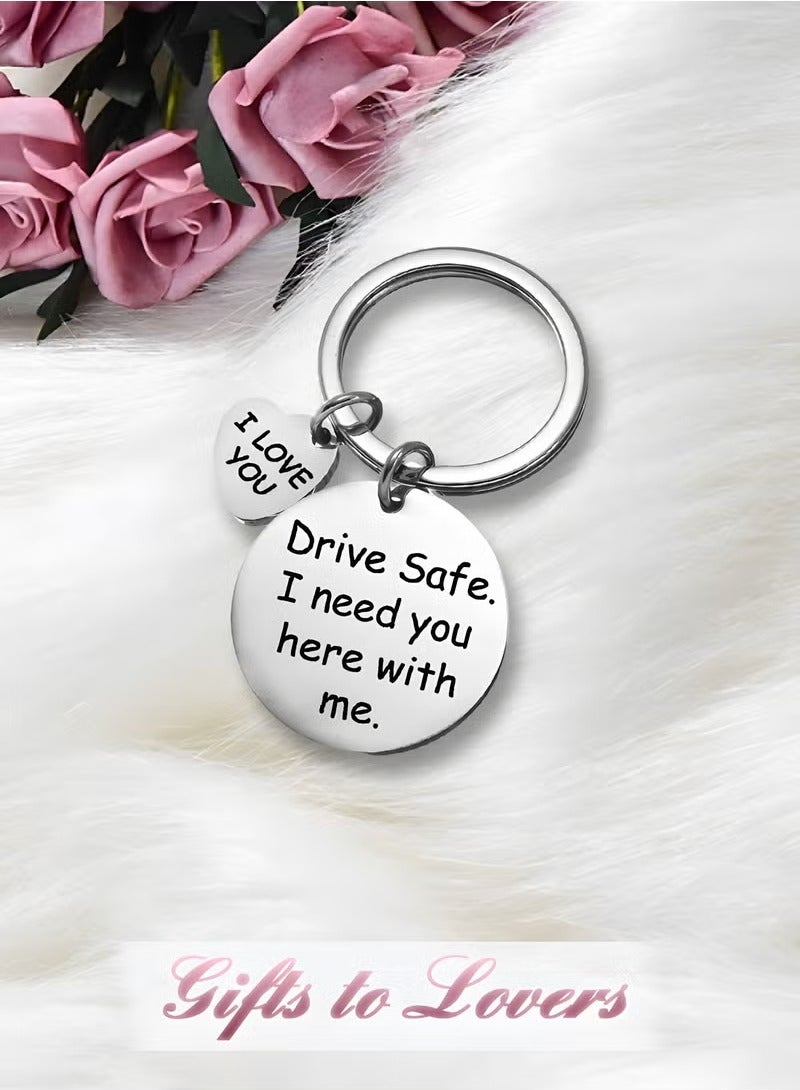 LJRN Car Keychain Birthday Gifts for Boyfriend Husband Love Keychain Valentines Gifts for Wife Girlfriend Anniversary Present,''drive safe i need you here with me'' Key Chain - Image 3