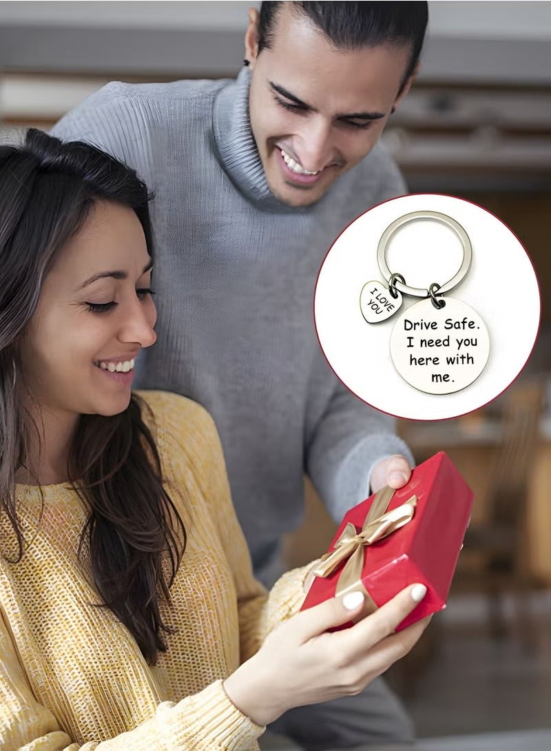 LJRN Car Keychain Birthday Gifts for Boyfriend Husband Love Keychain Valentines Gifts for Wife Girlfriend Anniversary Present,''drive safe i need you here with me'' Key Chain - Image 4