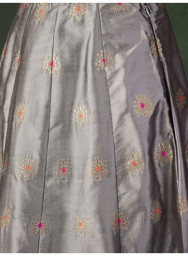 AKS Grey And Orange Jacquard Lehenga Choli With ContrastDupatta