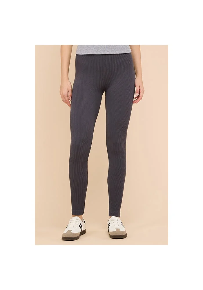 أر أند بي Solid Leggings with Elastic Waist