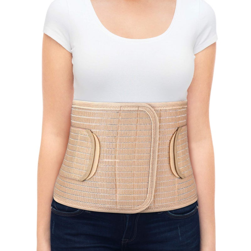 ORTONYX Breathable 9.5"" Abdominal Binder/Postpartum Postoperative Wrap/Abdomen Hernia Support Belt for Men and Women - S/M (22""-33"") Beige - Image 1