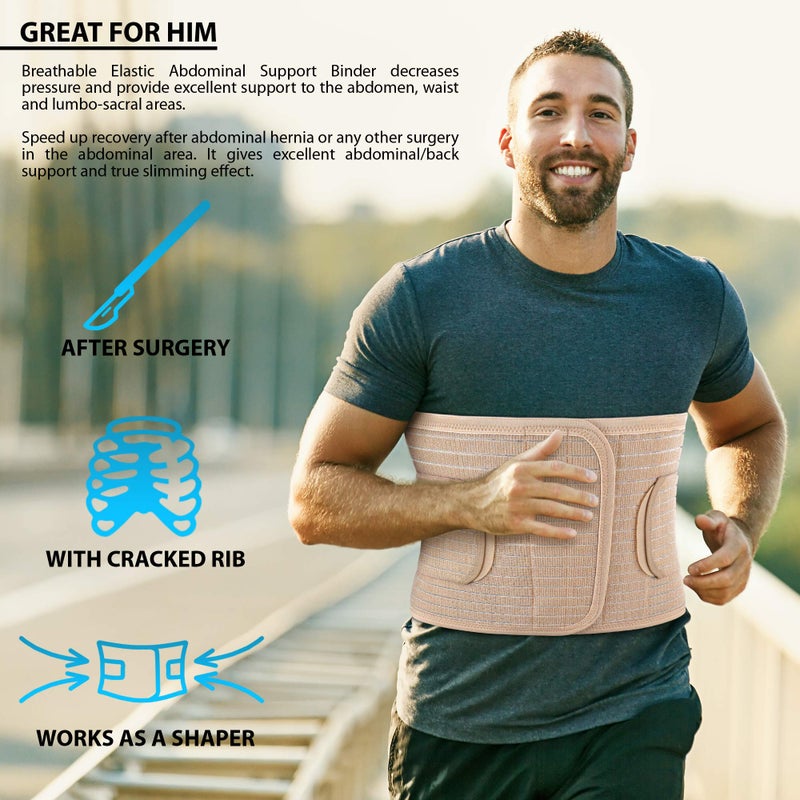 ORTONYX Breathable 9.5"" Abdominal Binder/Postpartum Postoperative Wrap/Abdomen Hernia Support Belt for Men and Women - S/M (22""-33"") Beige - Image 3