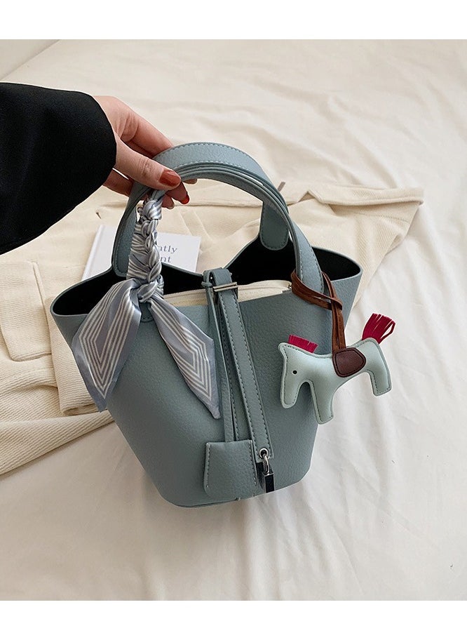 NIBEMINENT - Patchwork Pendant Decor Simple Design Satchel Bag Include Pony Pendant and Silk Scarf - Image 1