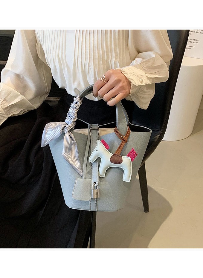 NIBEMINENT - Patchwork Pendant Decor Simple Design Satchel Bag Include Pony Pendant and Silk Scarf - Image 1