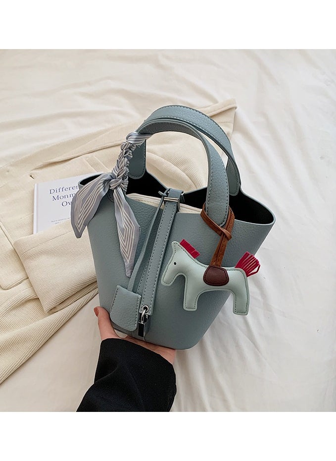 NIBEMINENT - Patchwork Pendant Decor Simple Design Satchel Bag Include Pony Pendant and Silk Scarf - Image 1