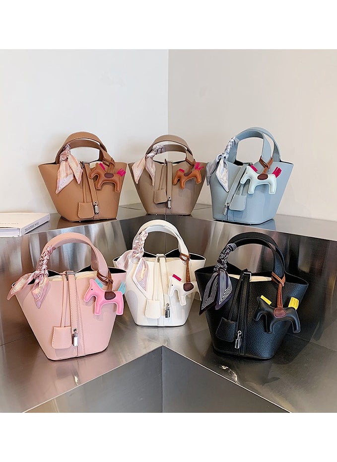 NIBEMINENT - Patchwork Pendant Decor Simple Design Satchel Bag Include Pony Pendant and Silk Scarf - Image 1