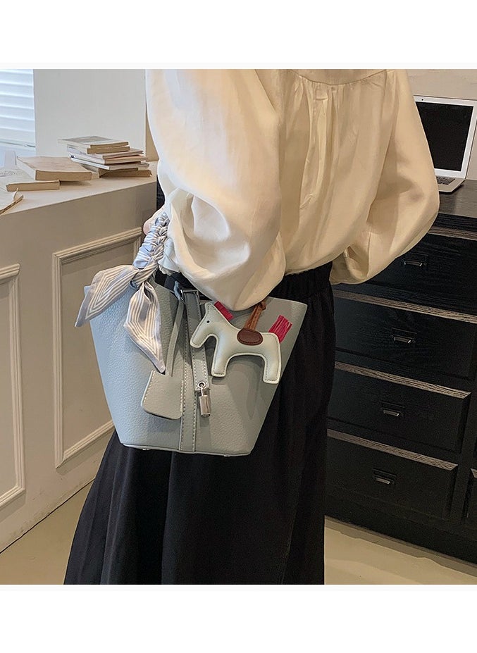 NIBEMINENT - Patchwork Pendant Decor Simple Design Satchel Bag Include Pony Pendant and Silk Scarf - Image 1