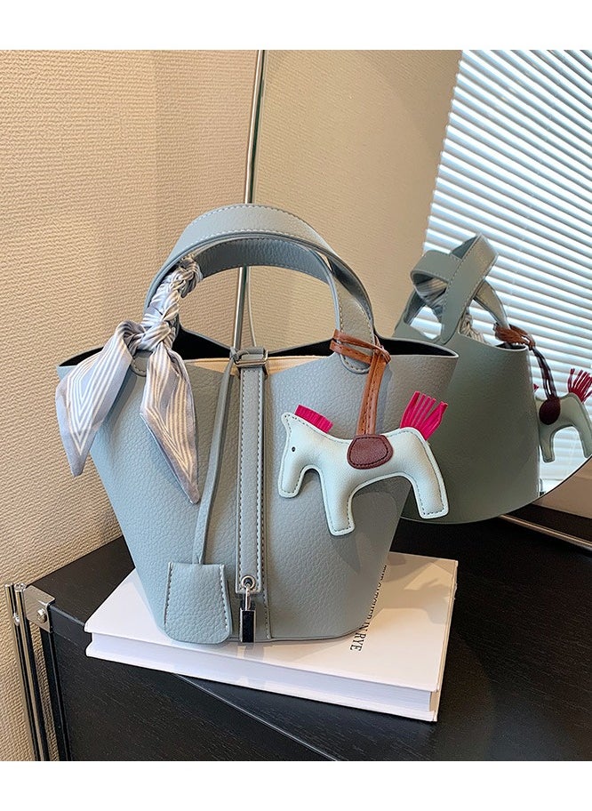 NIBEMINENT - Patchwork Pendant Decor Simple Design Satchel Bag Include Pony Pendant and Silk Scarf - Image 1