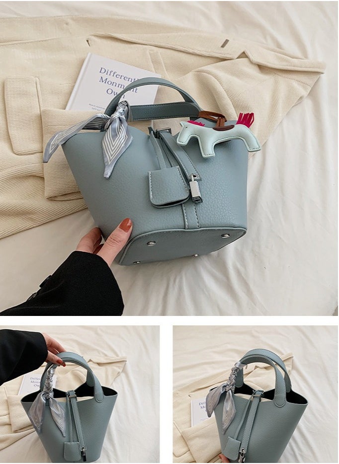 NIBEMINENT - Patchwork Pendant Decor Simple Design Satchel Bag Include Pony Pendant and Silk Scarf - Image 1