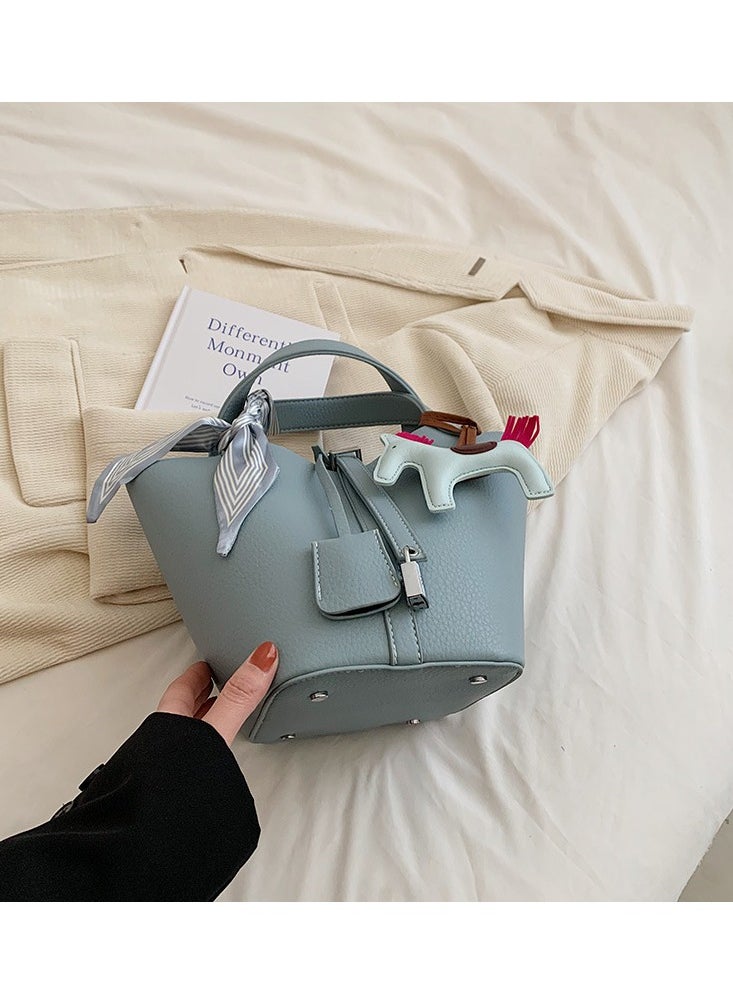 NIBEMINENT - Patchwork Pendant Decor Simple Design Satchel Bag Include Pony Pendant and Silk Scarf - Image 1