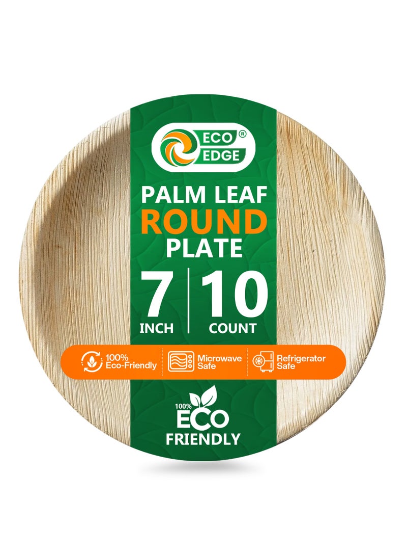EcoEdge 7 Inch Round Areca Palm Leaf Disposable Plates (Pack of 10) | Environmentally safe, Chemical Free, Recyclable, Biodegradable, Disposable | Elegantly Sustainable | 100% Plant Based - Image 1