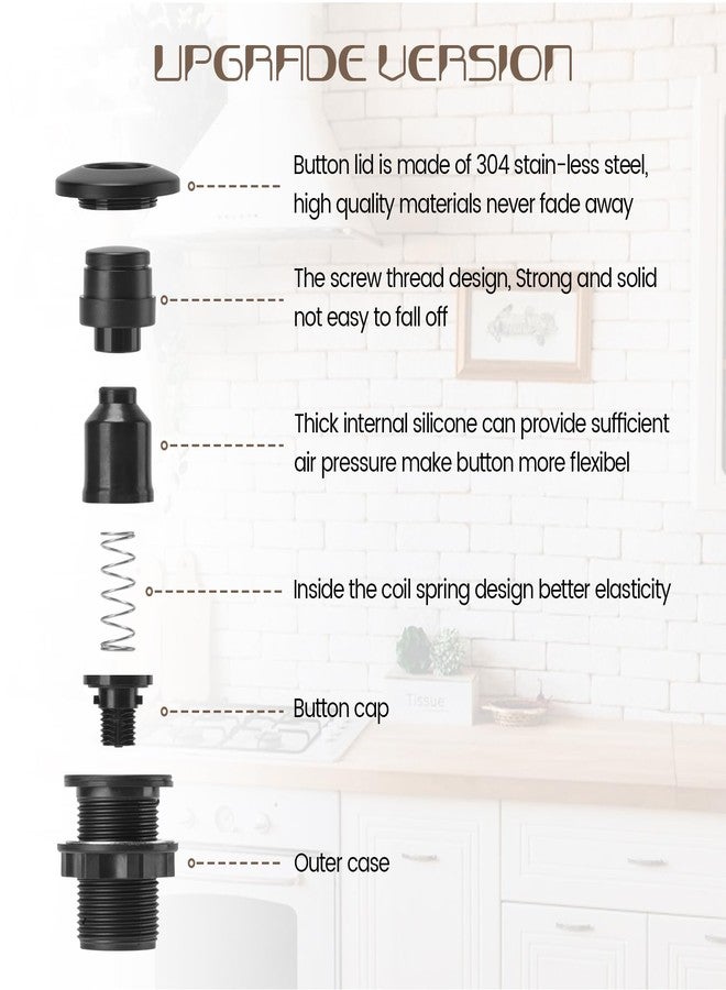 طقم مفتاح هواء لطاحونة النفايات، طاحونة نفايات تُركّب على سطح الحوض، ستانلس ستيل أسود، زر تشغيل/إيقاف يعمل بالهواء، قطعة غيار من إيتول سيتي، مُدرجة في قائمة مختبرات UL. - Image 2