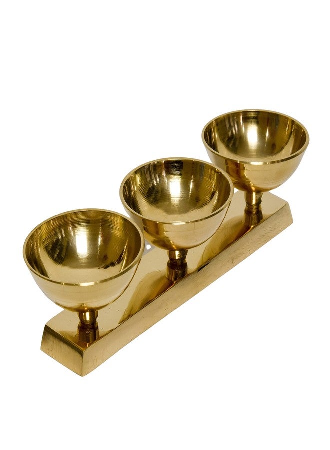 Bhimonee Decor مصباح بهيموني ديكور من النحاس الخالص بثلاثة خطوط | 1.75 بوصة | مصباح بوجا تقليدي | عبوة من قطعة واحدة - Image 4