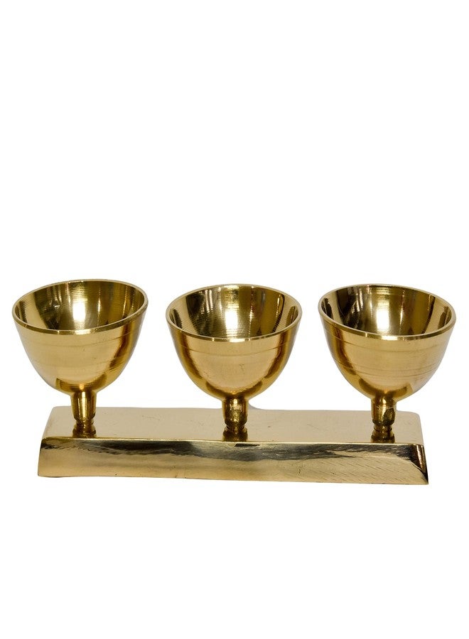 Bhimonee Decor مصباح بهيموني ديكور من النحاس الخالص بثلاثة خطوط | 1.75 بوصة | مصباح بوجا تقليدي | عبوة من قطعة واحدة - Image 3
