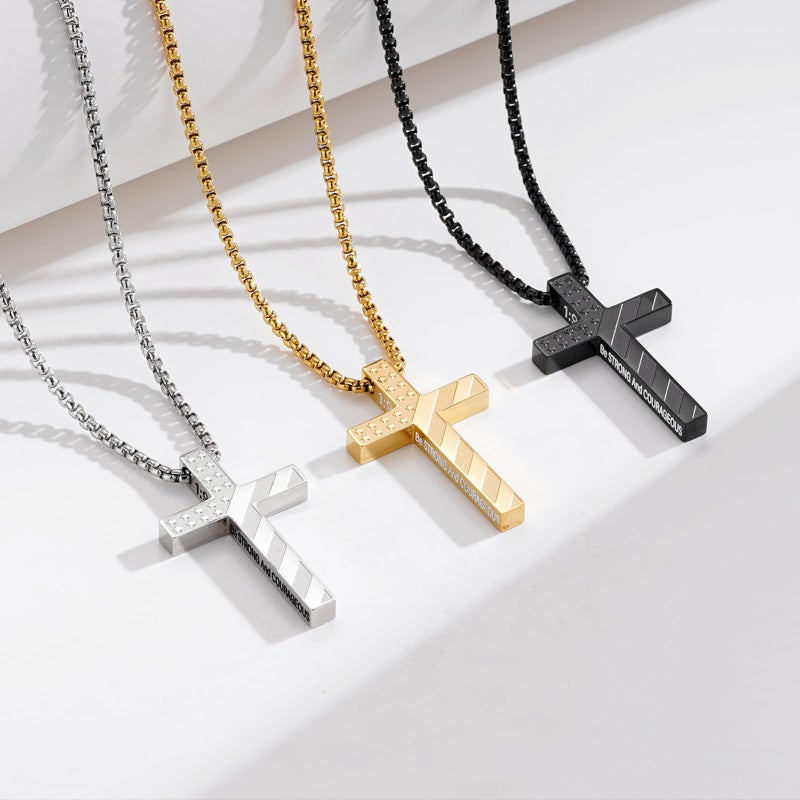Lydow Cross Necklace for Men Boys Black American Flag Bible Verse Stainless Steel Pendant Religious Christian Jewelry Gifts Teen Son Him 8-12 Confirmation First Communion Baptism Catholic 1:9 - Image 5