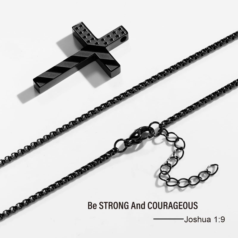 Lydow Cross Necklace for Men Boys Black American Flag Bible Verse Stainless Steel Pendant Religious Christian Jewelry Gifts Teen Son Him 8-12 Confirmation First Communion Baptism Catholic 1:9 - Image 3