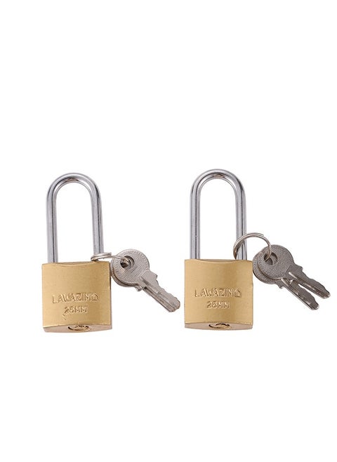 Brass Padlock-2 Piece 25mm - Keyed Tamper-proof Weather-resistant Long Shackle Lock Enhanced Security Protection from Theft for Gates Doors Sheds Lockers Toolboxes Bikes Luggage and Cabinets