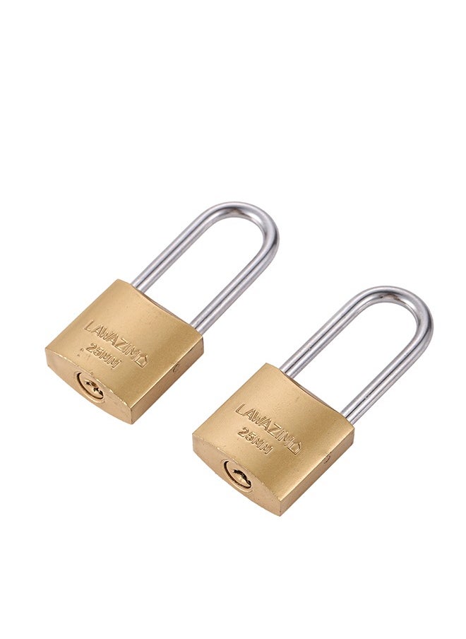 LAWAZIM - Brass Padlock-2 Piece 25mm - Keyed Tamper-proof Weather-resistant Long Shackle Lock Enhanced Security Protection from Theft for Gates Doors Sheds Lockers Toolboxes Bikes Luggage and Cabinets - Image 1