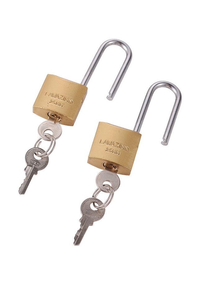 LAWAZIM - Brass Padlock-2 Piece 25mm - Keyed Tamper-proof Weather-resistant Long Shackle Lock Enhanced Security Protection from Theft for Gates Doors Sheds Lockers Toolboxes Bikes Luggage and Cabinets - Image 1