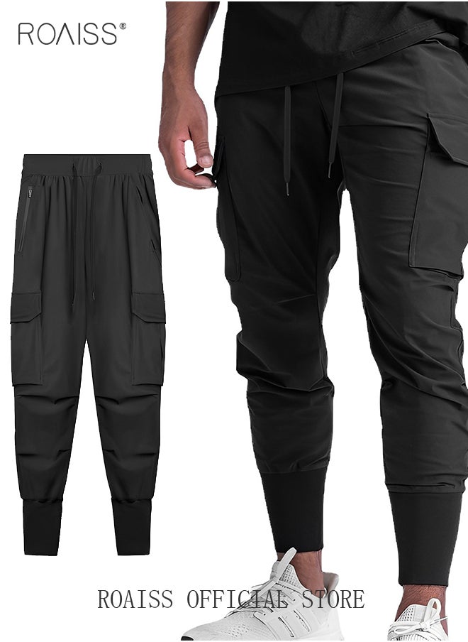 roaiss Men's Casual Trousers European Style Trend Quick-Drying Drawstring Pants Multi-pocket for Men Sports Trousers Spring and Autumn  - Image 1
