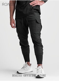 roaiss Men's Casual Trousers European Style Trend Quick-Drying Drawstring Pants Multi-pocket for Men Sports Trousers Spring and Autumn  - Image 5