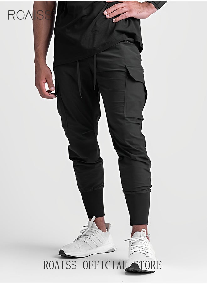 roaiss Men's Casual Trousers European Style Trend Quick-Drying Drawstring Pants Multi-pocket for Men Sports Trousers Spring and Autumn  - Image 5