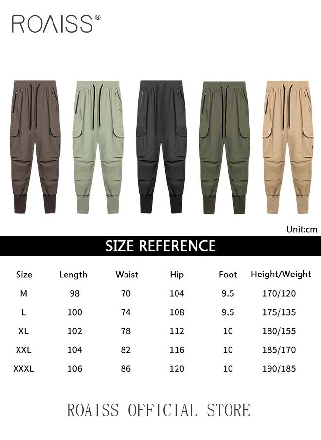 roaiss Men's Casual Trousers European Style Trend Quick-Drying Drawstring Pants Multi-pocket for Men Sports Trousers Spring and Autumn  - Image 4