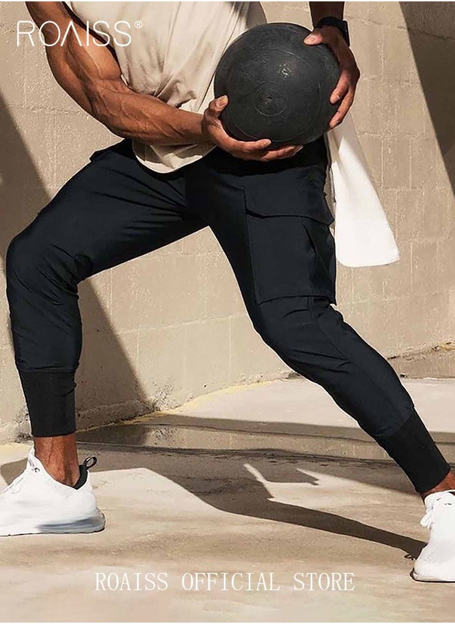 roaiss Men's Casual Trousers European Style Trend Quick-Drying Drawstring Pants Multi-pocket for Men Sports Trousers Spring and Autumn  - Image 3