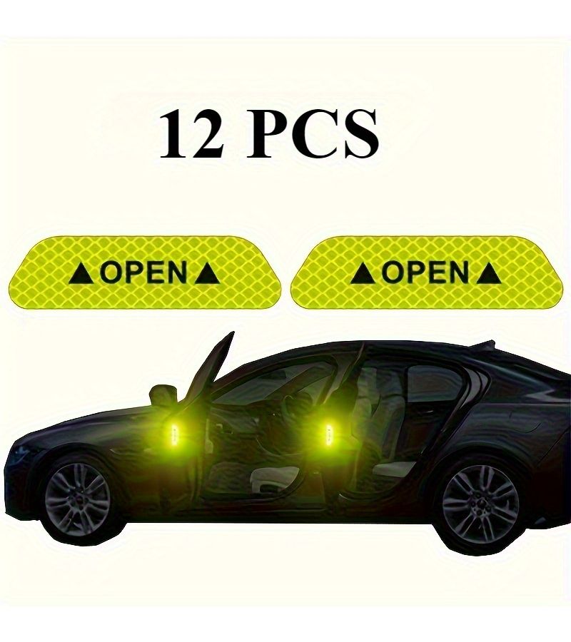12 Pieces Green Car Door Safety Opening Warning Stickers High Gloss Plastic Self Adhesive Stripes - Image 1
