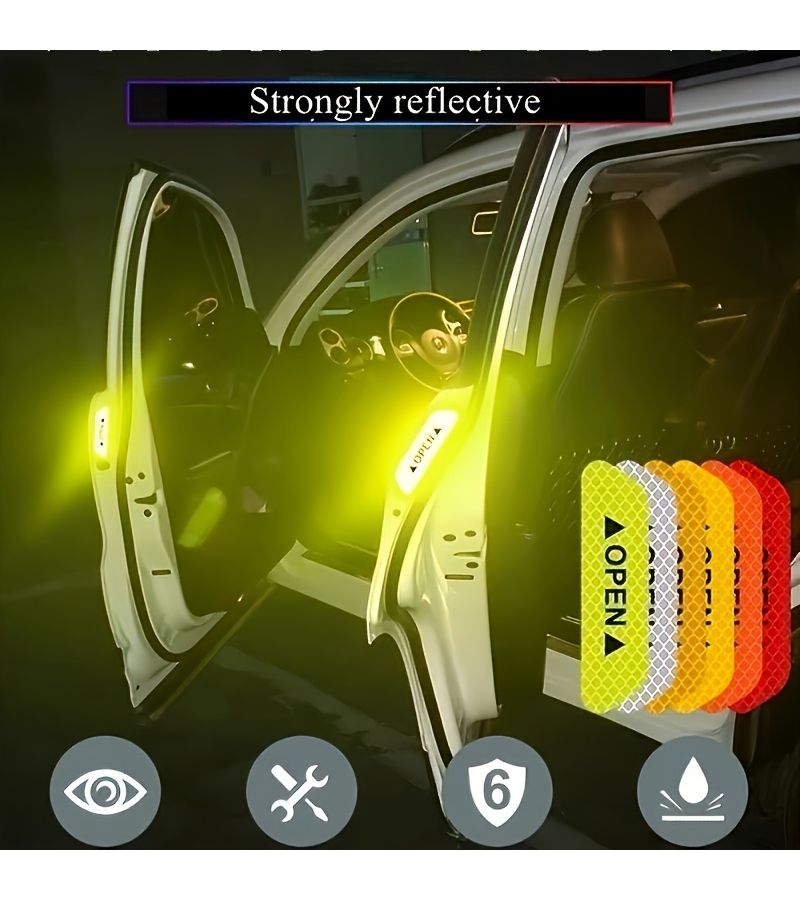 12 Pieces Green Car Door Safety Opening Warning Stickers High Gloss Plastic Self Adhesive Stripes - Image 3
