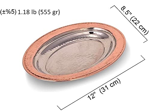 DLK - Handmade Pure Copper Serving Plate - Iskender Kebab Plate - Turkish Kebab presentation - Oval Copper Plate 12 inch (31cm) - Image 2