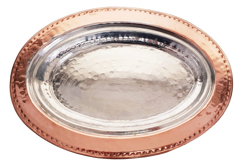 DLK - Handmade Pure Copper Serving Plate - Iskender Kebab Plate - Turkish Kebab presentation - Oval Copper Plate 12 inch (31cm) - Image 1