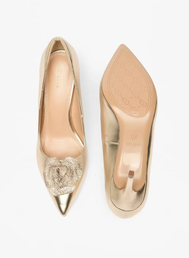 Celeste Womens Floral Accent Slip-On Pumps With Stiletto Heels