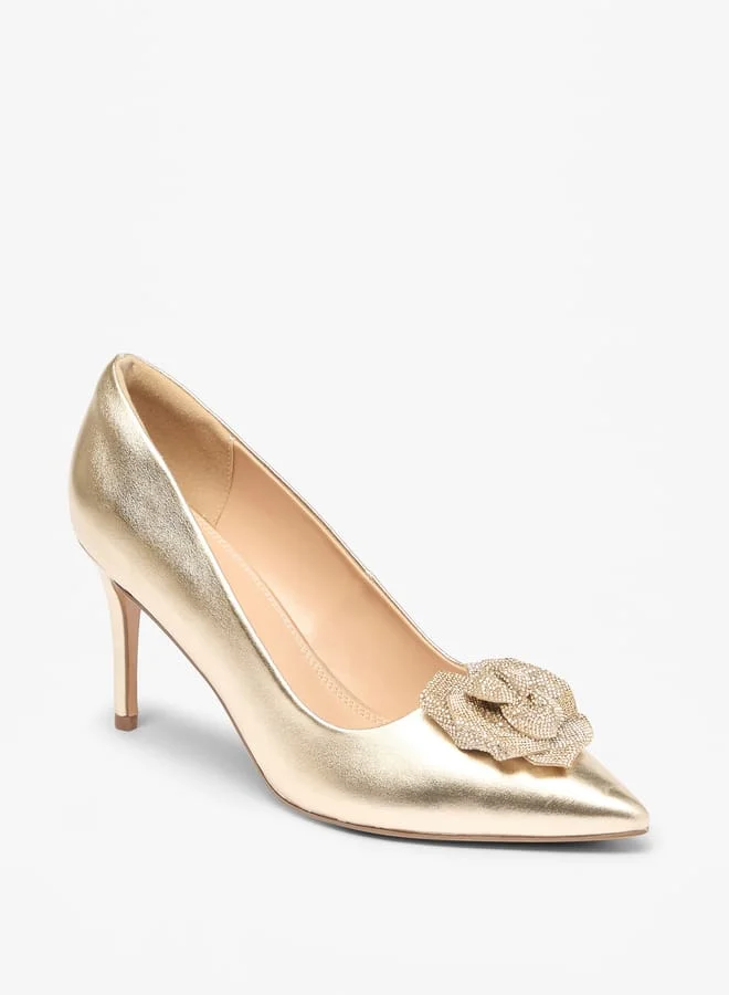 Celeste Womens Floral Accent Slip-On Pumps With Stiletto Heels