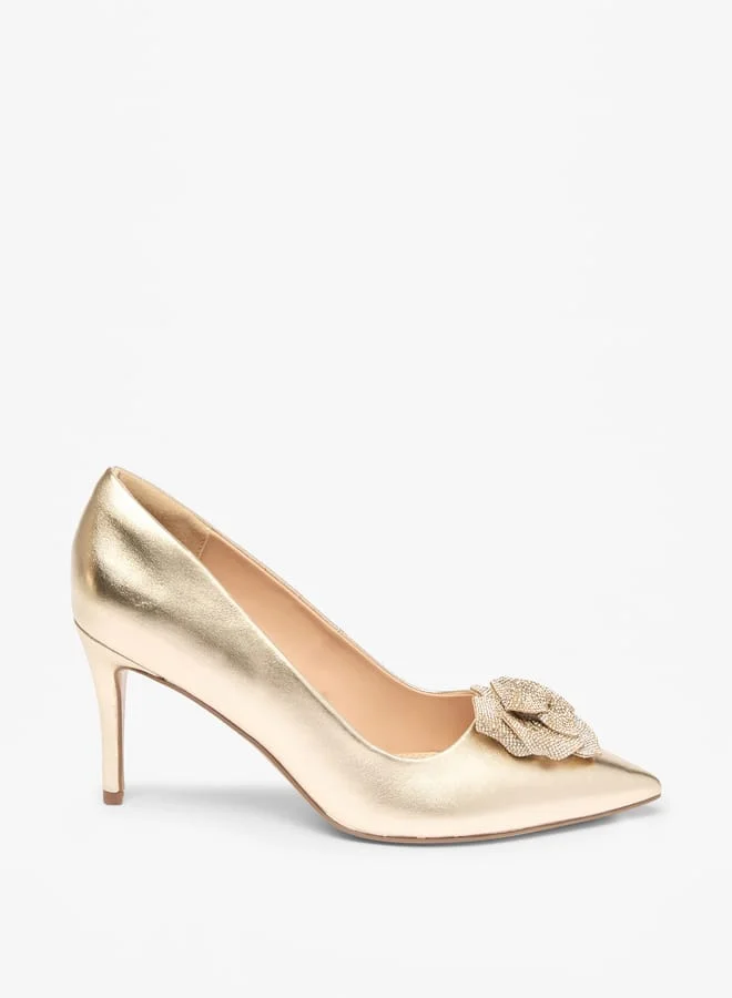 Celeste Womens Floral Accent Slip-On Pumps With Stiletto Heels