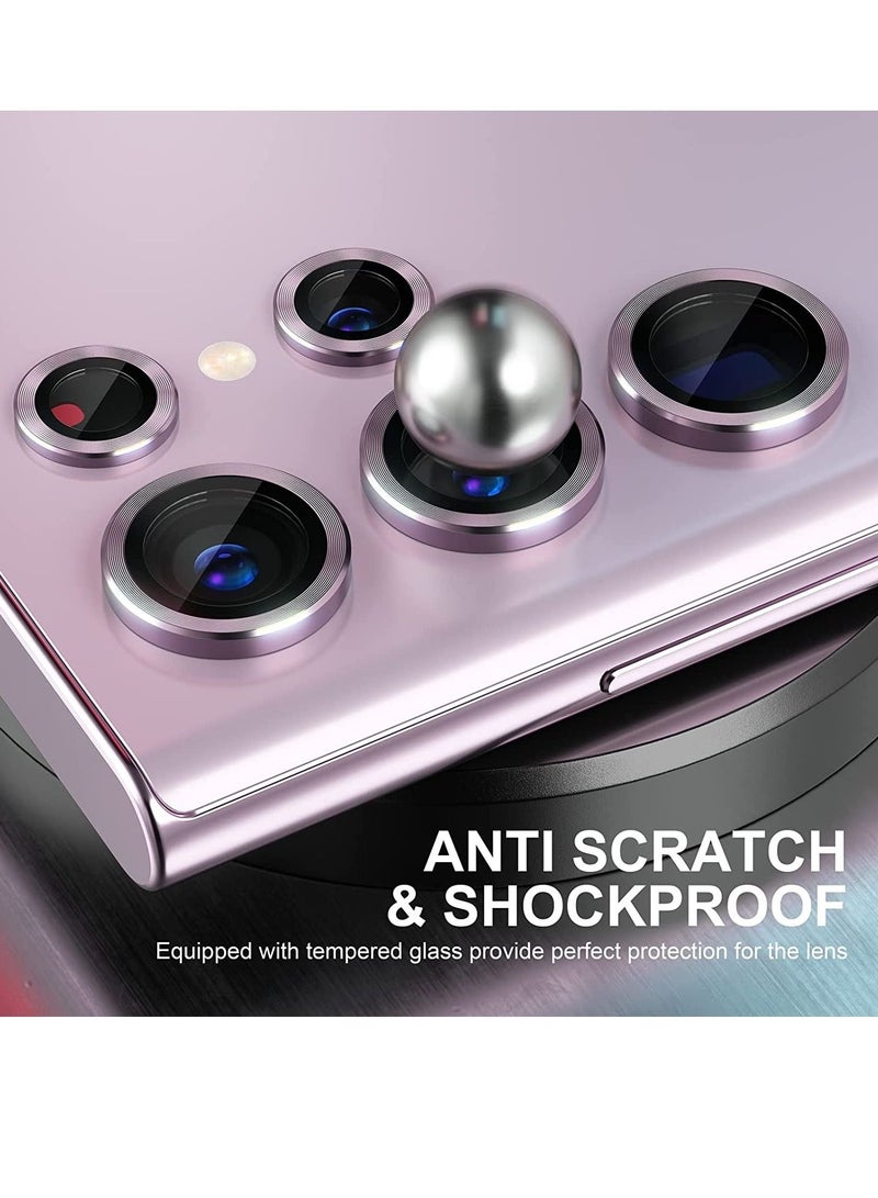 Camera Lens Protector Scratch Resistant Tempered Glass with Alloy Edge Camera Cover Screen Protector Decoration Accessories for S23 Ultra 5G 2023_Lavender  - Image 2