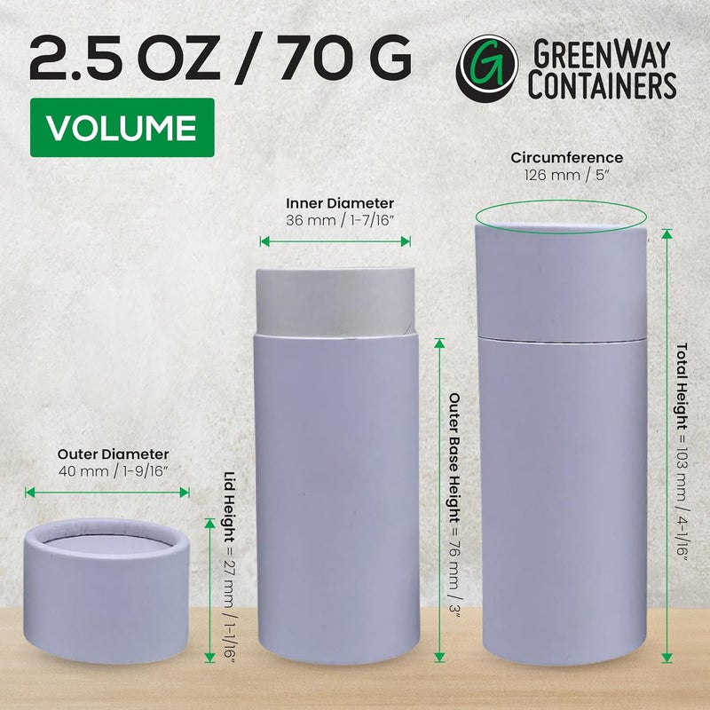 GREENWAY CONTAINERS أنابيب مزيل العرق من الورق المقوى كرافت سعة 2.5 أونصة / 70 جرام مع أغطية - 12 قطعة عبوات عطور صلبة قابلة لإعادة التعبئة لحاويات مستحضرات التجميل DIY - أنابيب حاملة فارغة للغسول كرافت - أبيض - Image 3