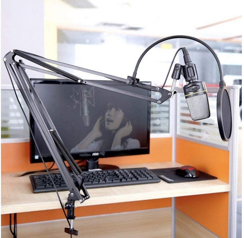 CLAPONE Microphone Stand with Suspension Boom Scissor Arm/Mic Stand Holder/Adjustable Suspension Boom Scissor/Arm for Voice-over/Gaming/Recording (Black, Pop Filter With Mic Stand) - Image 5