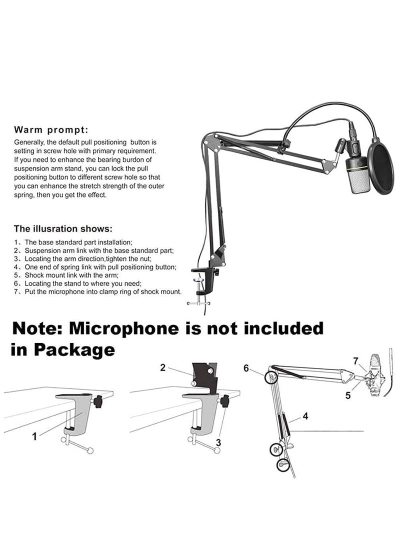 CLAPONE Microphone Stand with Suspension Boom Scissor Arm/Mic Stand Holder/Adjustable Suspension Boom Scissor/Arm for Voice-over/Gaming/Recording (Black, Pop Filter With Mic Stand) - Image 4