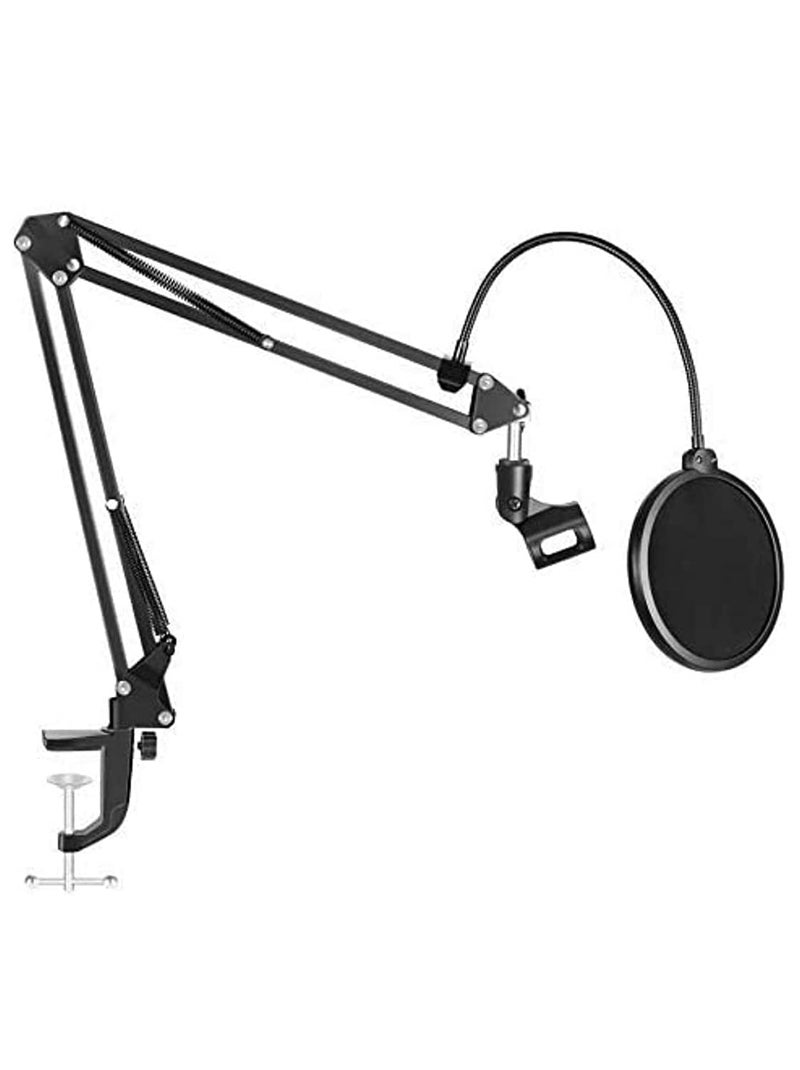 CLAPONE Microphone Stand with Suspension Boom Scissor Arm/Mic Stand Holder/Adjustable Suspension Boom Scissor/Arm for Voice-over/Gaming/Recording (Black, Pop Filter With Mic Stand) - Image 1